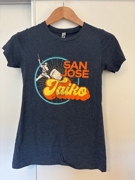 Next Level Apparel Tops - San Jose Taiko Womens Distressed Graphic Tee Size Medium Heathered Blue Drum